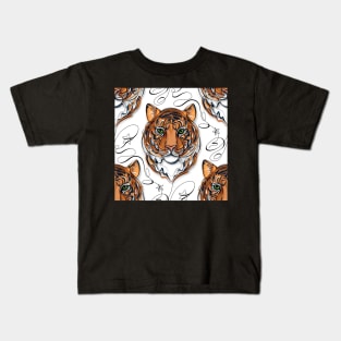 Continuous Line Tiger Portrait. 2022 New Year Symbol by Chinese Horoscope Kids T-Shirt